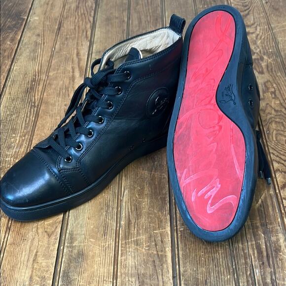 Christian Louboutin mens Louis high top black sneakers size 43 1/2 - Picture 2 of 16
